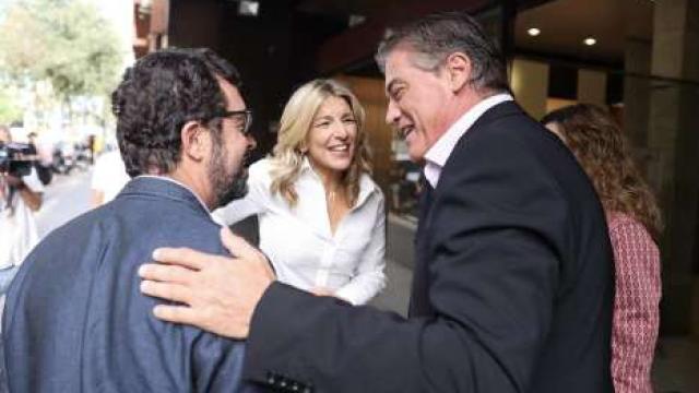 Yolanda Díaz y Antoni Cañete en la sede de Pimec