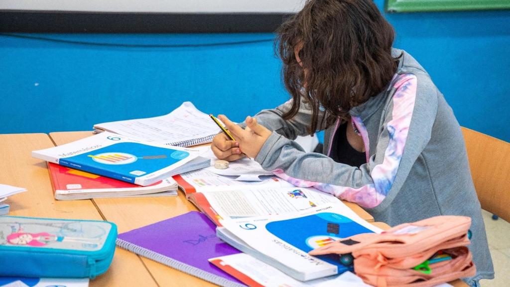 Una alumna con varios libros de texto