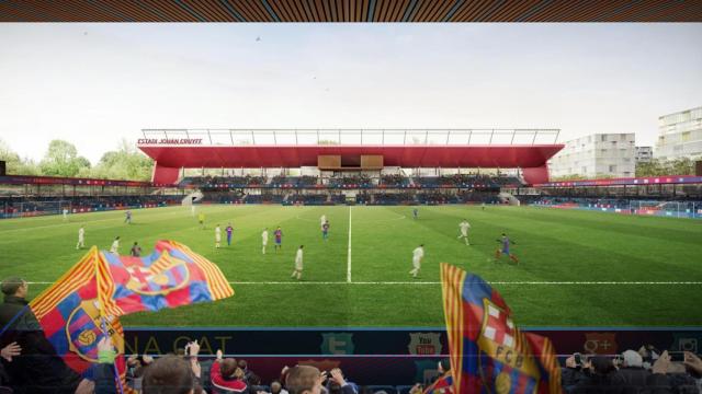 Los aficionados del Barça alientan al filial culé en el Estadi Johan Cruyff
