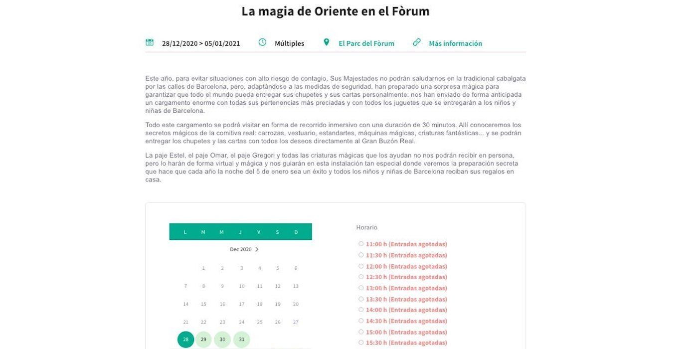 Web del Ayuntamiento, donde se aprecia que las entradas para el evento están agotadas