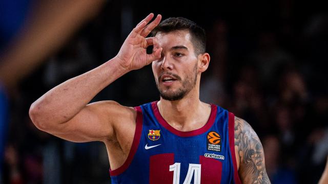 La celebración de Willy Hernangómez tras anotar unos puntos contra el Estrella Roja