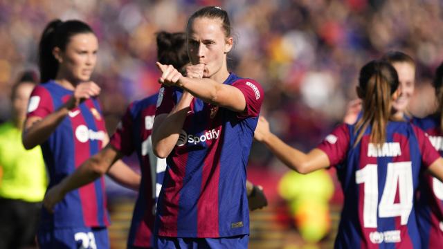 Graham celebra su gol al Real Madrid en Montjuïc