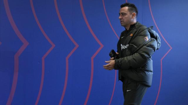 Xavi Hernández, en el entrenamiento del Barça antes de jugar con el Girona