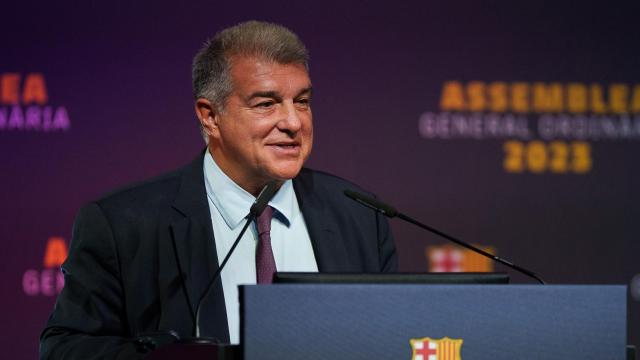 Joan Laporta, durante la sesión asamblea general del Barça 2023
