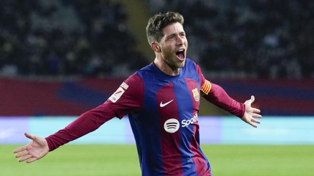 Sergi Roberto, celebrando uno de sus goles contra el Almería