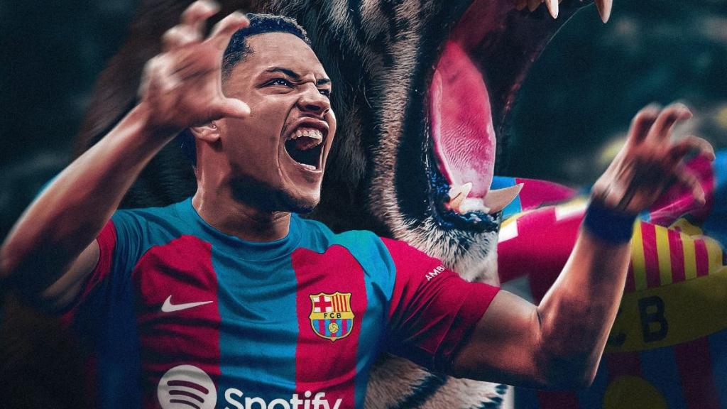 Vitor Roque ya posa con la camiseta del FC Barcelona