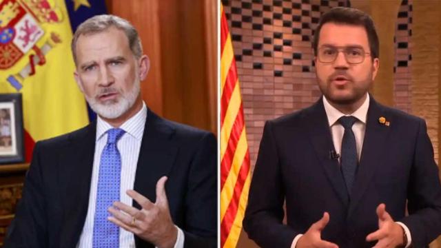 Imagen del discurso navideño del rey Felipe VI y, al lado, del de Pere Aragones