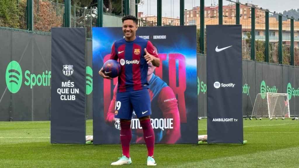 Vitor Roque, durant la seva presentació oficial com a nou jugador del Barça
