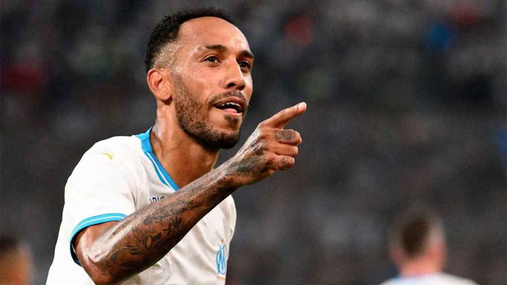 Aubameyang, celebrando un gol con el Olympique de Marsella