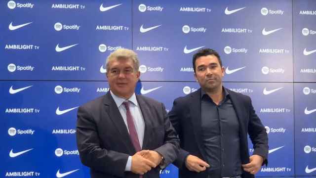 Deco y Joan Laporta, en un acto del Barça