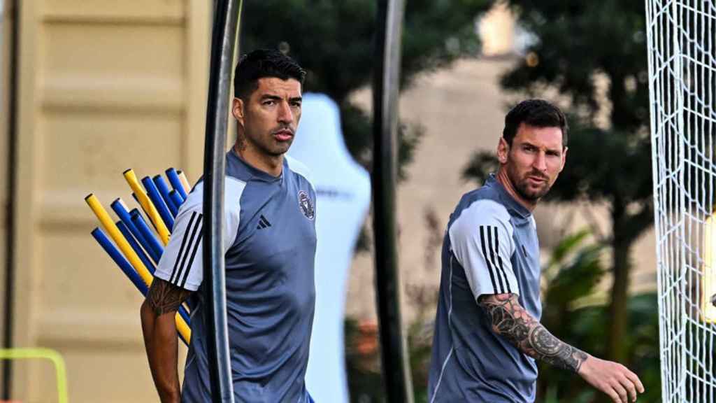Leo Messi i Luis Suárez, durant un entrenament amb l'Inter de Miami