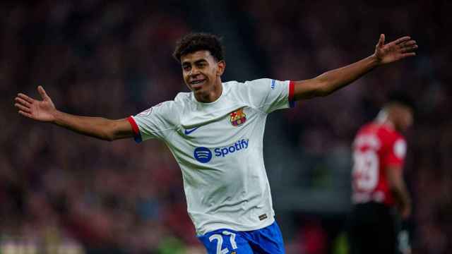 Lamine Yamal festeja su golazo en casa del Athletic Club en la Copa del Rey