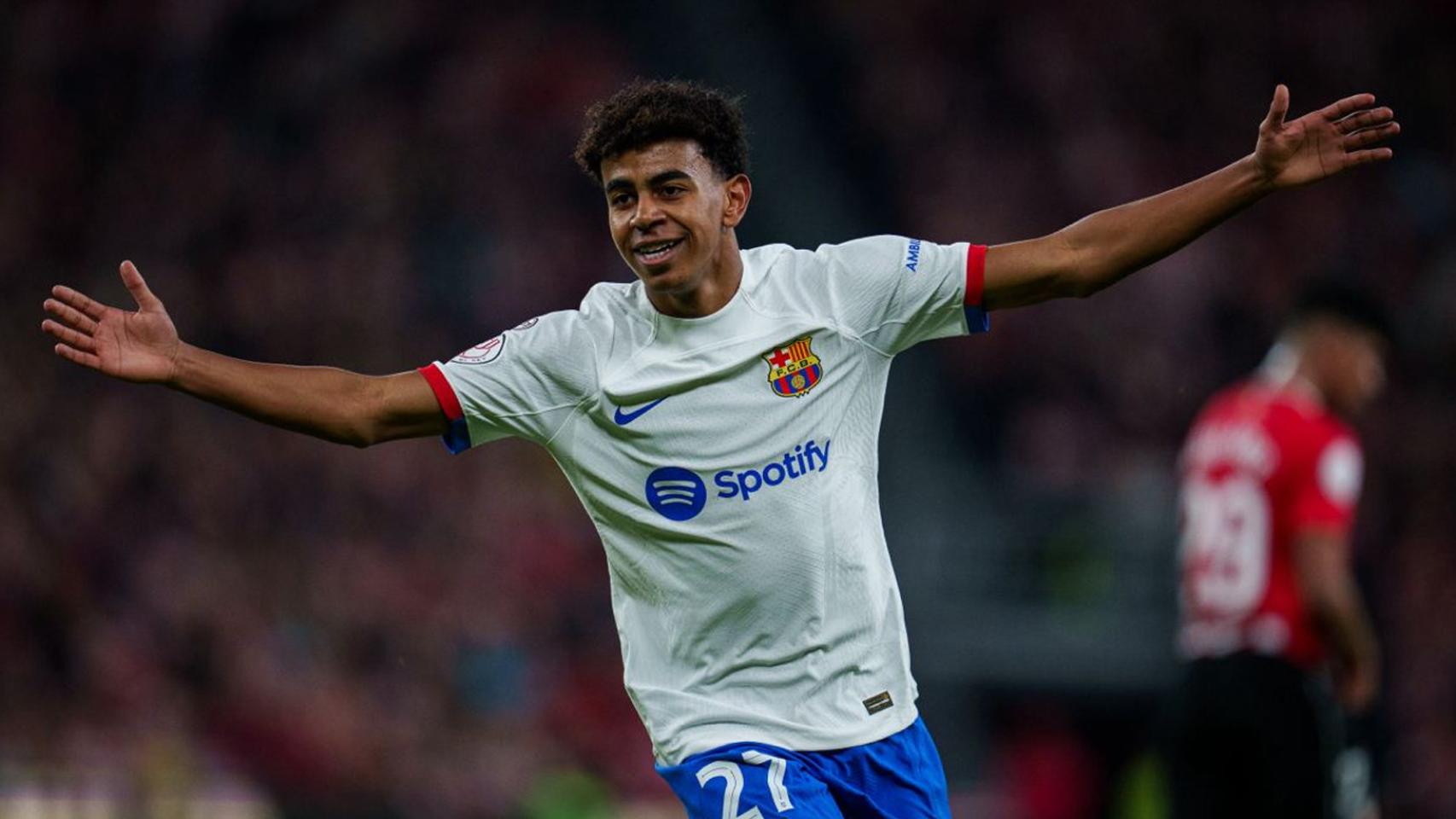 Lamine Yamal festeja su golazo en casa del Athletic Club en la Copa del Rey