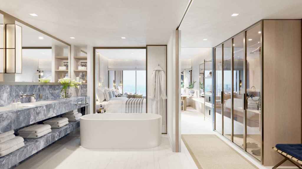 Recreación digital de un baño del Hotel Arts de Barcelona