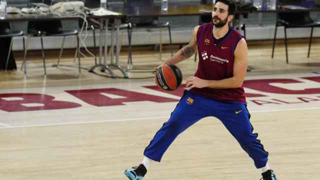 Ricky Rubio, en un entrenamiento con el Barça