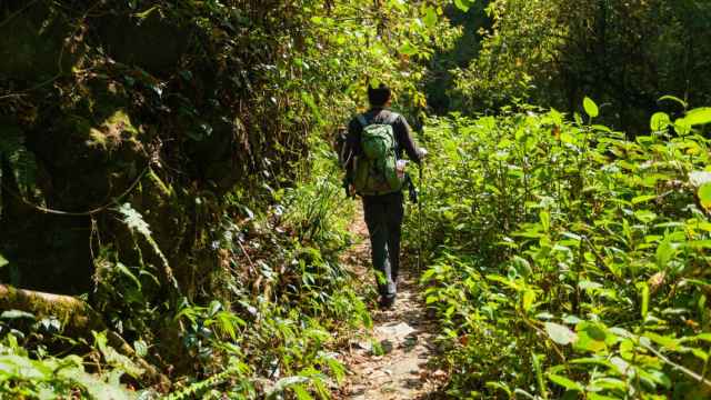 Imagen de archivo de una persona haciendo senderismo