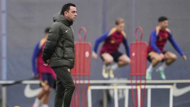 Xavi Hernández, en una sesión de entrenamiento del Barça