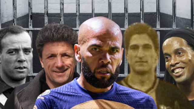 De izquierda a derecha: Ricardo Zamora, Gica Popescu, Dani Alves, Emili Sagi Liñán y Ronaldinho