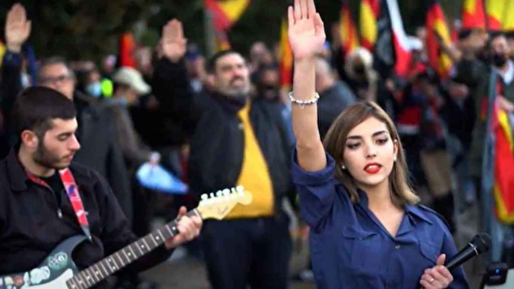La activista neonazi Isabel Peralta, durante un acto en Madrid en 2021