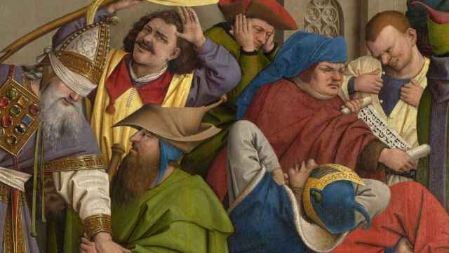 Detalle de los judíos representados en la tabla atribuida al taller de Jan van Eyck ‘La fuente de la Vida’ (1430-40).