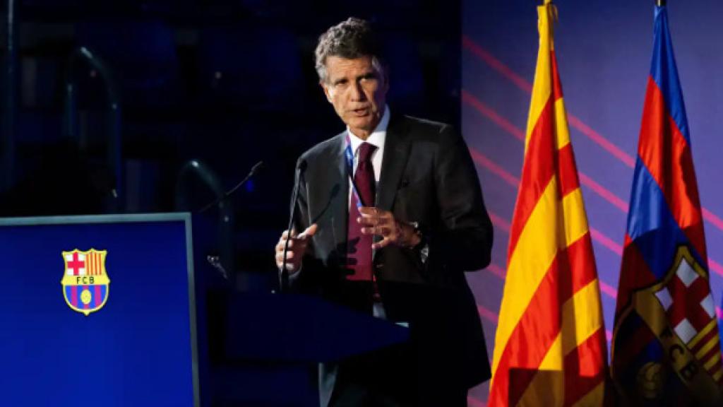 Jaume Guardiola, a l'assemblea general ordinària del Barça el 2021