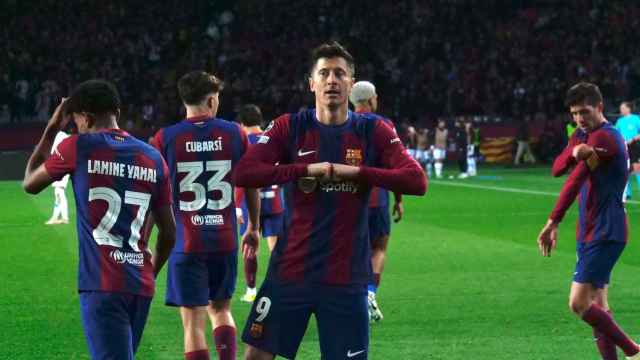 Lewandowski celebra su gol contra el Nápoles en la Champions League