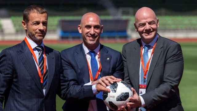 Ceferin, Infantino y Rubiales, en una imagen de archivo