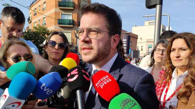 El presidente de la Generalitat, Pere Aragonès, en declaraciones en Viladecans