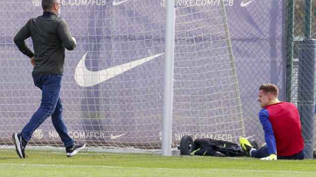 Ter Stegen, en el entrenamiento del viernes