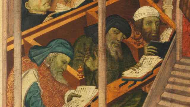 Detalle de la tabla anónima ‘Cristo entre los doctores’, incluida en la exposición ‘El espejo perdido’.