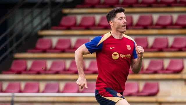 Robert Lewandowski, durante un entrenamiento en la Ciutat Esportiva Joan Gamper
