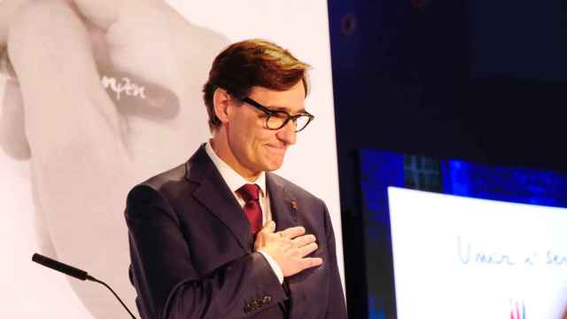 El candidato del PSC, Salvador Illa, en una conferencia en el Museo Marítimo de Barcelona