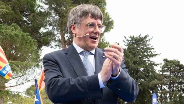 Carles Puigdemont, durante un acto de Junts en Elna (Francia)