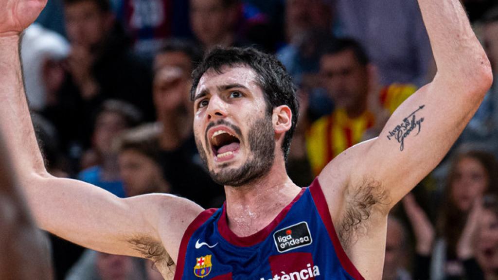 Abrines, eufórico, tras anotar un triple en la victoria del Barça contra el UCAM Murcia