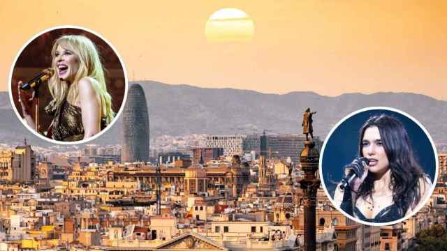 Fotomontaje con Barcelona, Kylie Minogue y Dua Lipa