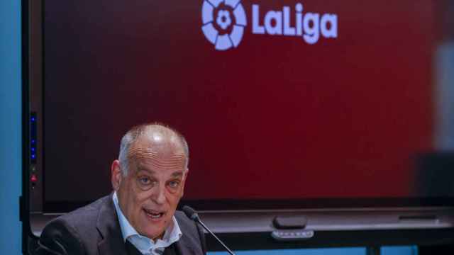 Javier Tebas, presidente de la Liga, en una asamblea general de la patronal