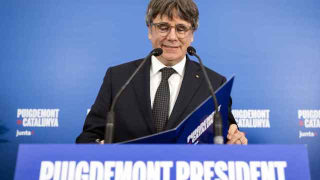 El candidato de Junts a la presidencia de la Generalitat, Carles Puigdemont, en un acto en Argelès (Francia)