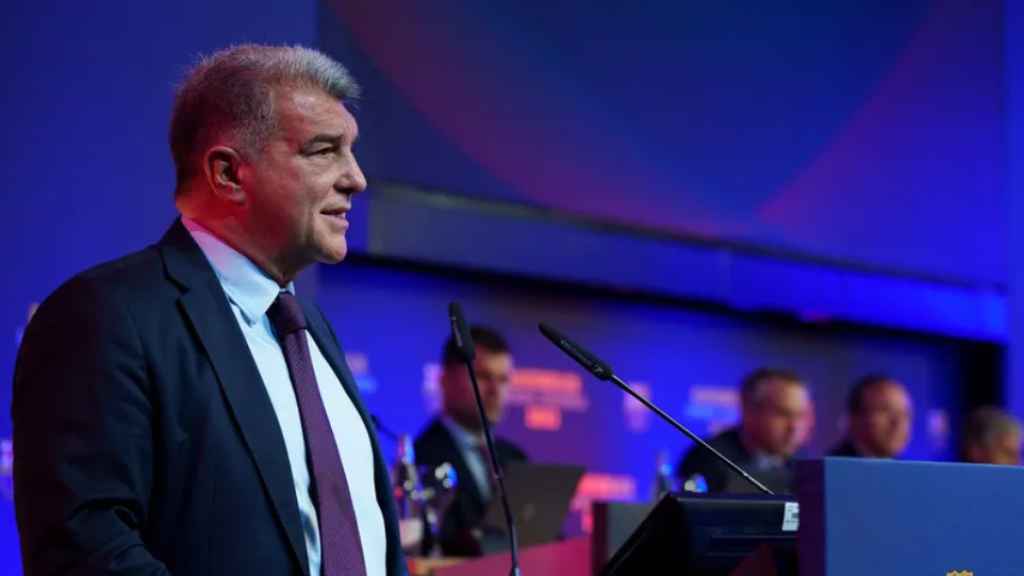 Joan Laporta, en una asamblea general ordinaria del Barça