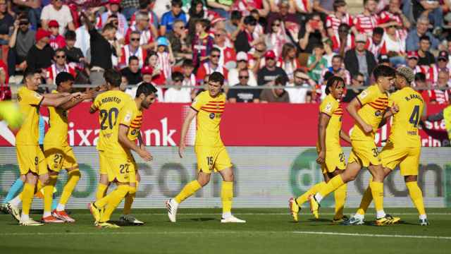 Los jugadores del Barça festejan el gol de Andreas Christensen en el derbi contra el Girona