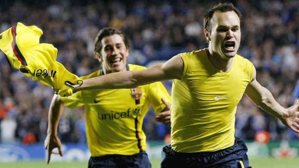 Iniesta celebra el seu gol al Chelsea, el 2009