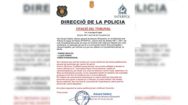 Imagen del correo fraudulento del que alertan los Mossos d'Esquadra