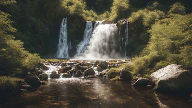 Salto de agua en un entorno montañoso generado con IA