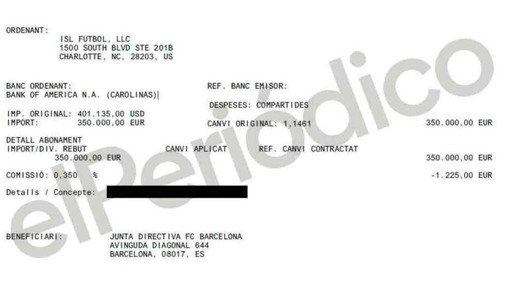 Pago de ISL Futbol a la cuenta de Bank of America conjunta de la directiva del Barça