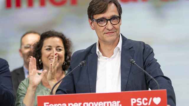 Salvador Illa, líder del PSC y ganador de las elecciones, durante la noche electoral