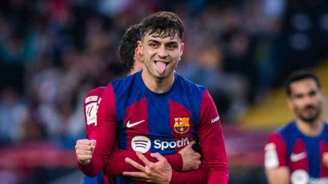 La celebración de Pedri tras marcar al Rayo Vallecano