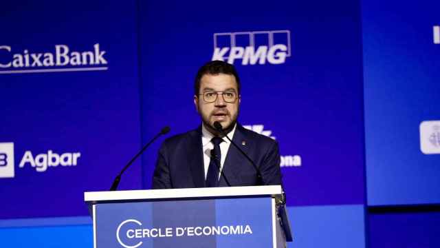 El presidente de la Generalitat en funciones, Pere Aragonès, en el Cercle d'Economia