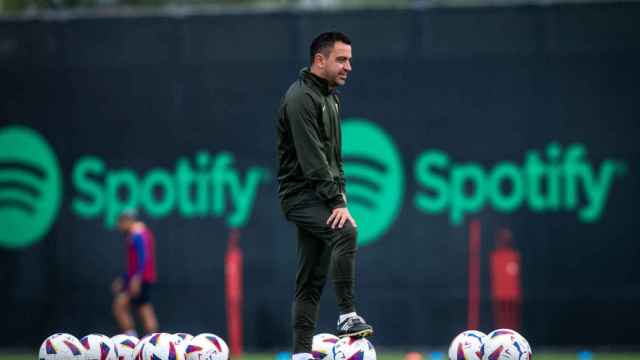 Xavi Hernández, en un entrenamiento del Barça antes del partido contra el Rayo Vallecano