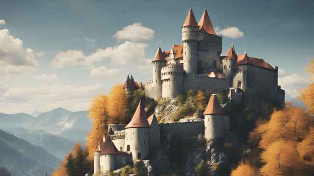 Castillo en lo alto de una montaña generado con IA