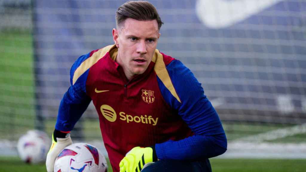 Marc-André Ter Stegen, durant un entrenament del Barça