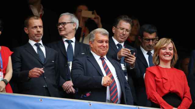 Joan Laporta en el palco de San Mamés, donde el Barça Femenino ganó su tercera Champions